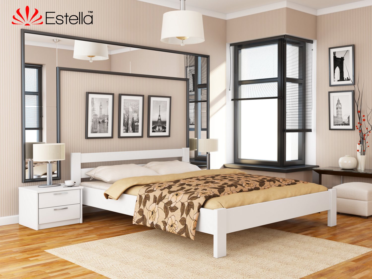 

Кровать двуспальная Рената Estella 180х190 107 - белый Масив 2Л25