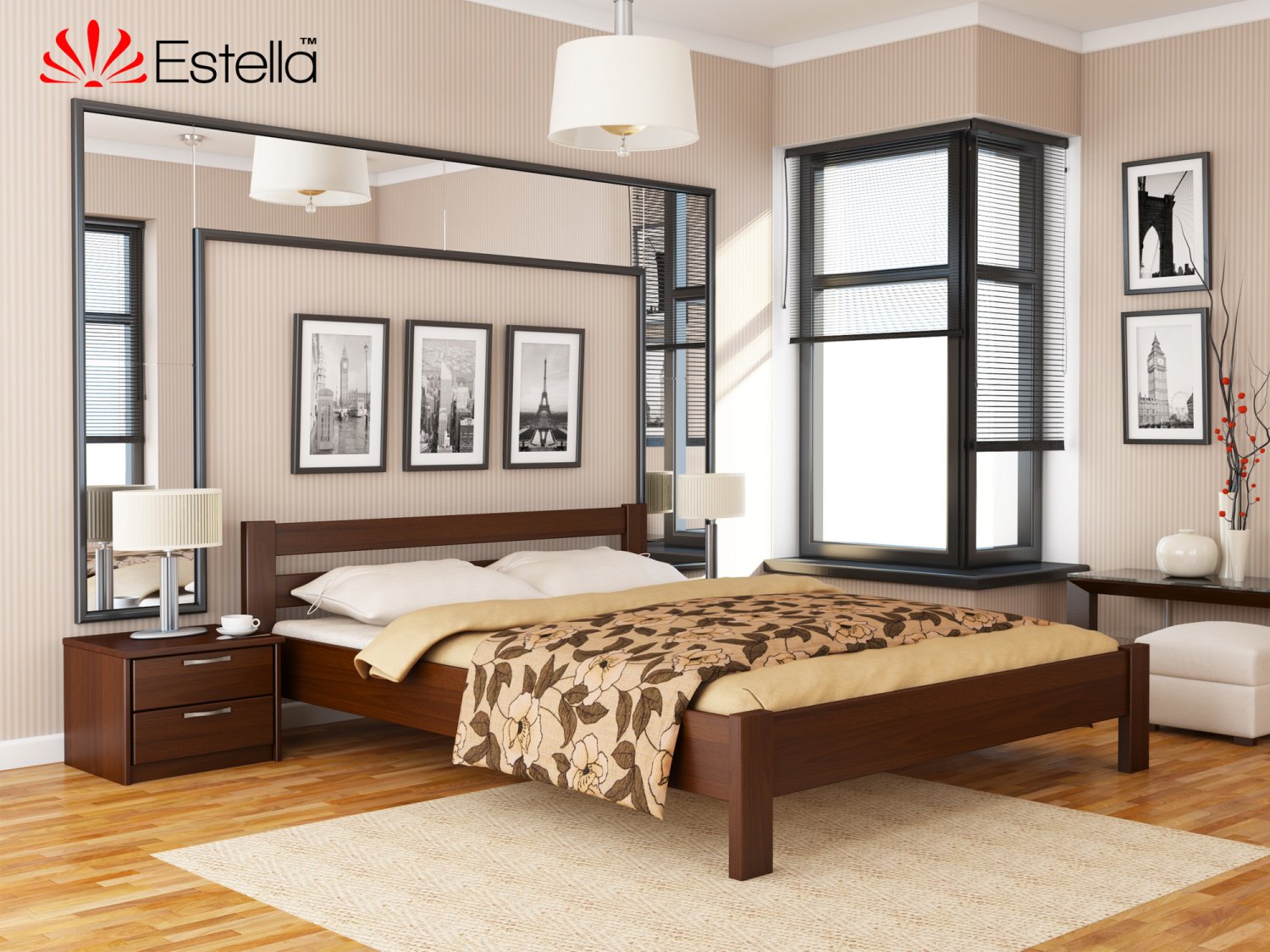 

Кровать двуспальная Рената Estella 120х190 108 - каштан Масив 2Л4