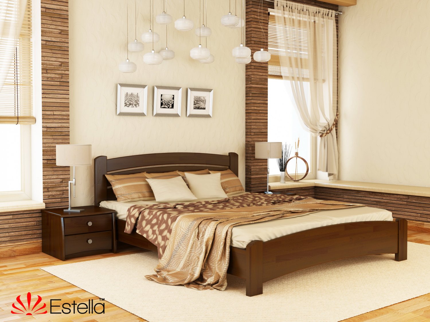 

Кровать двуспальная Венеция Люкс Estella 140х200 101 - темный орех Щит 2Л25