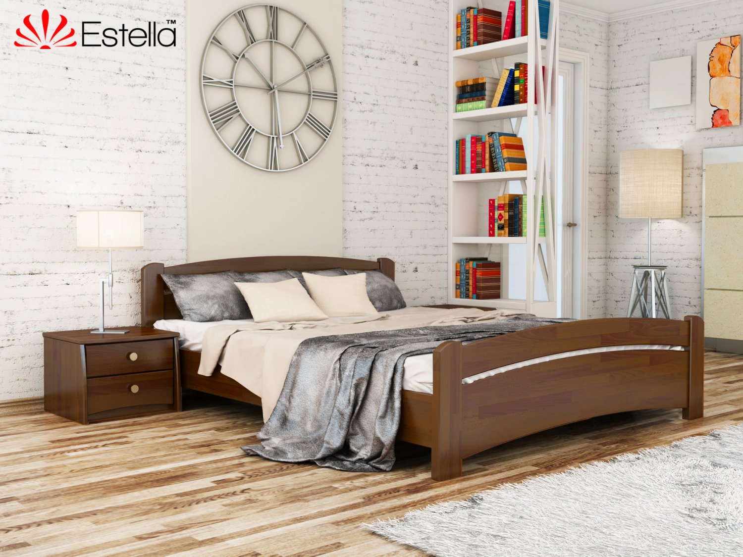 

Кровать двуспальная Венеция Estella 140х190 101 - темный орех Щит 2Л25