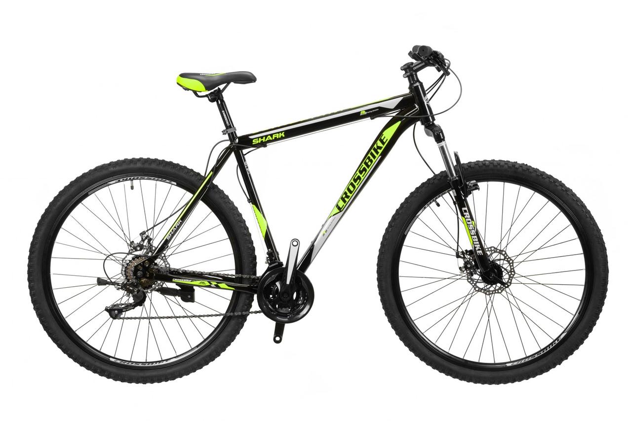 

Велосипед спортивный CROSSBIKE Shark 27,5" 15" 2021 черный с желтым неоном