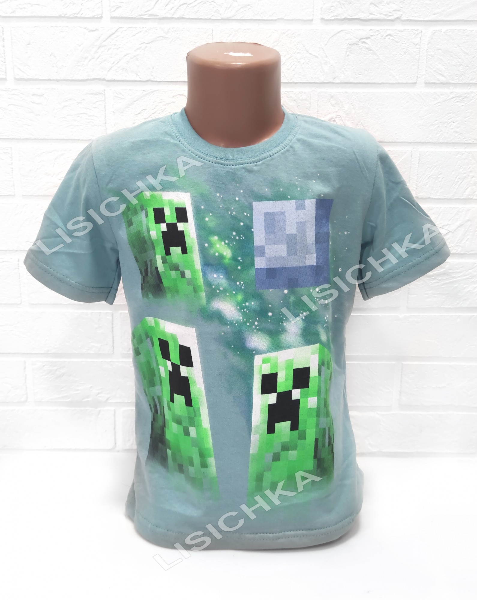 

Футболка Foxstyle Майнкрафт Крипер, всем фанатам игры Minecraft, 134-140см, светло-бирюзовая