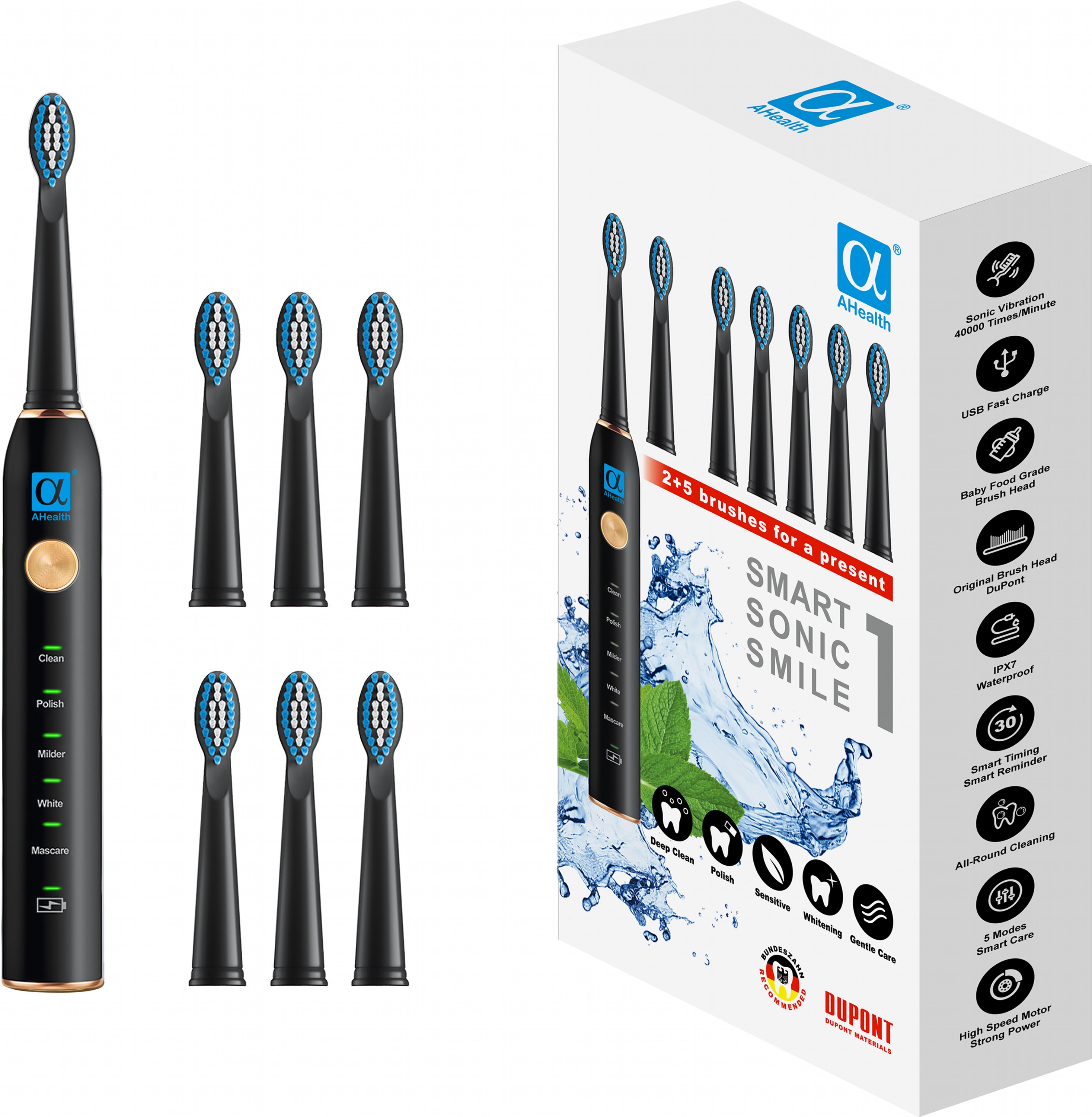 

Электрическая зубная щётка AHealth SMART SONIC SMILE 1 Black