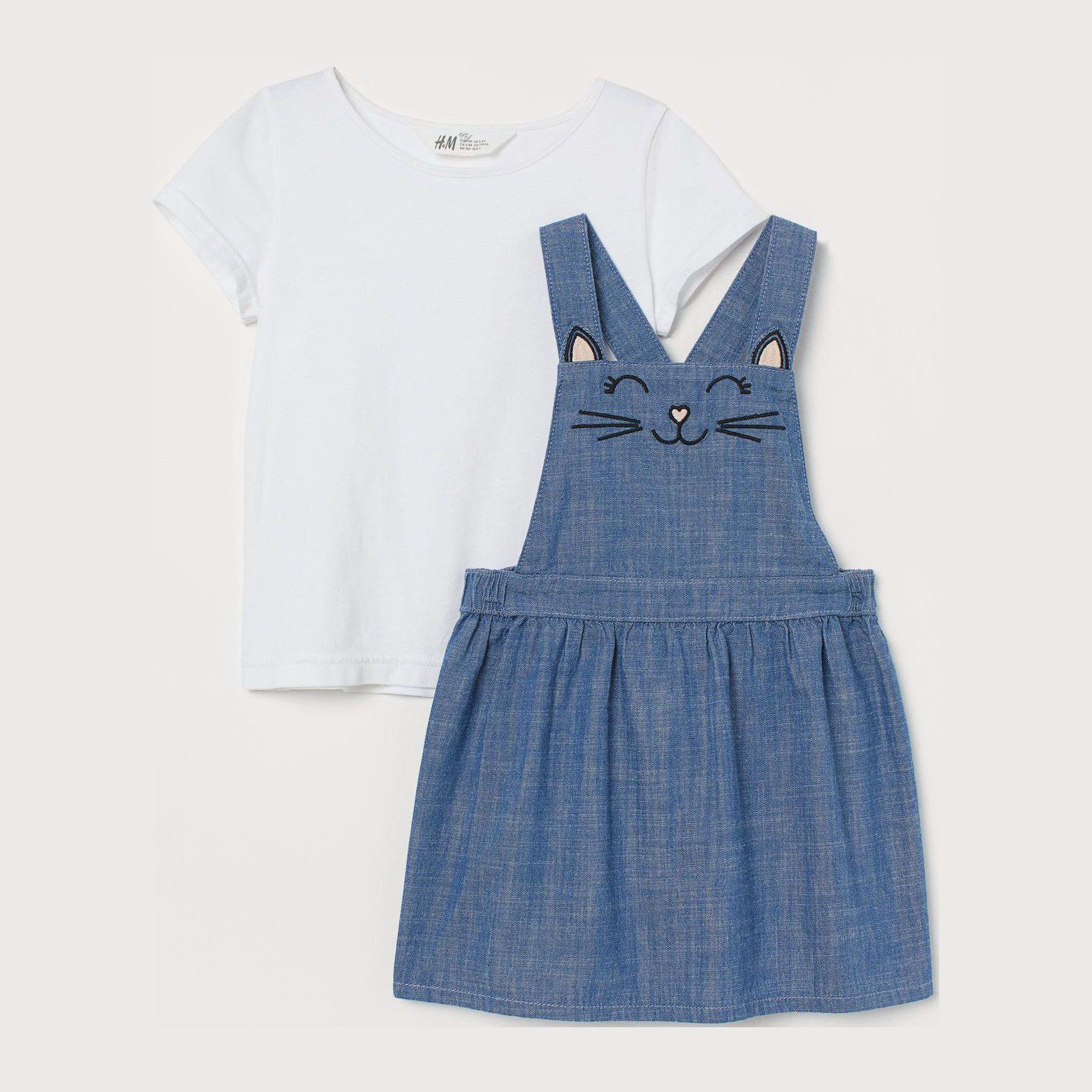 

Комплект (футболка + сарафан) H&M 7083169-AANS 134-140 см Синий в узоры