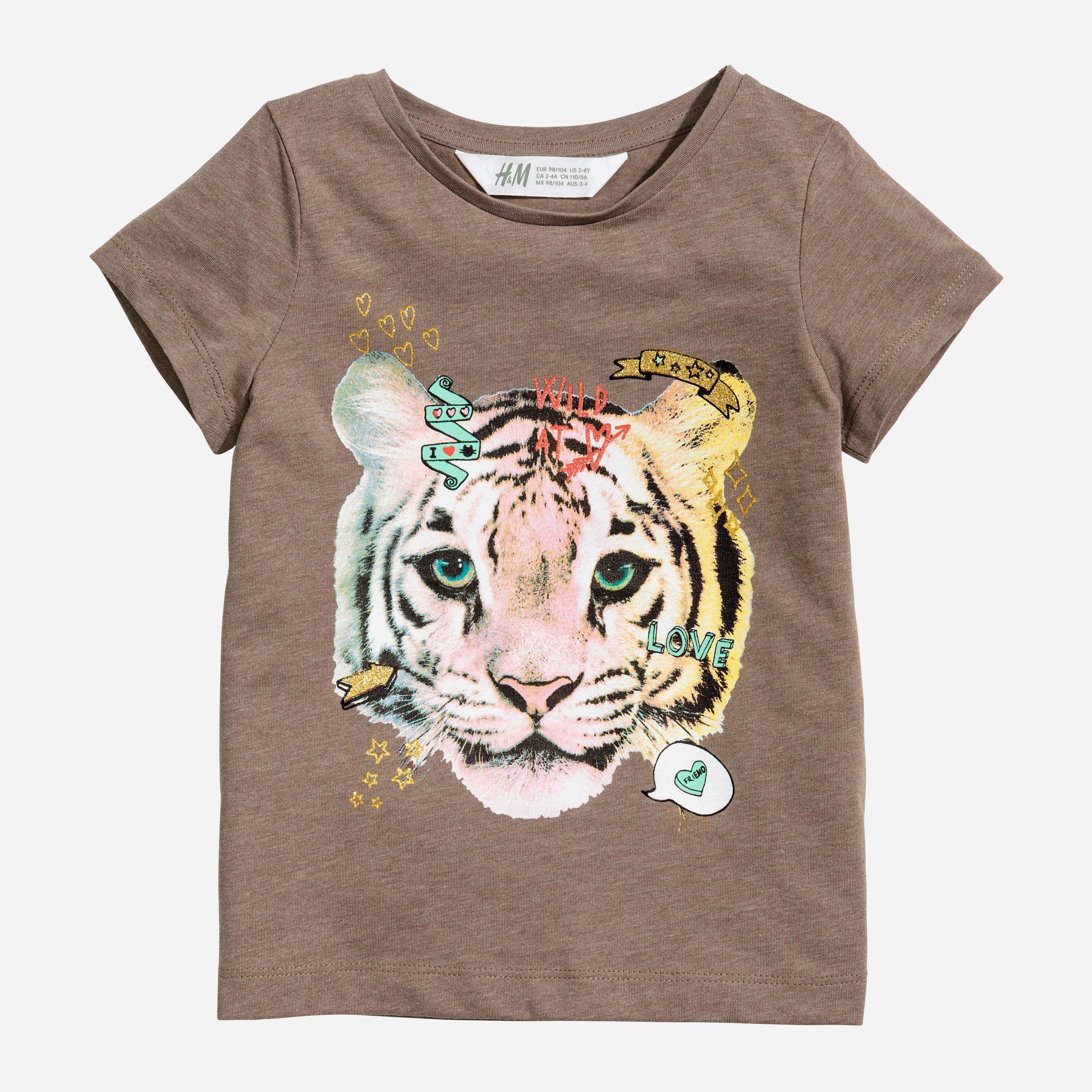 

Футболка H&M 4916806-ACIU 98-104 см Коричневая с принтом