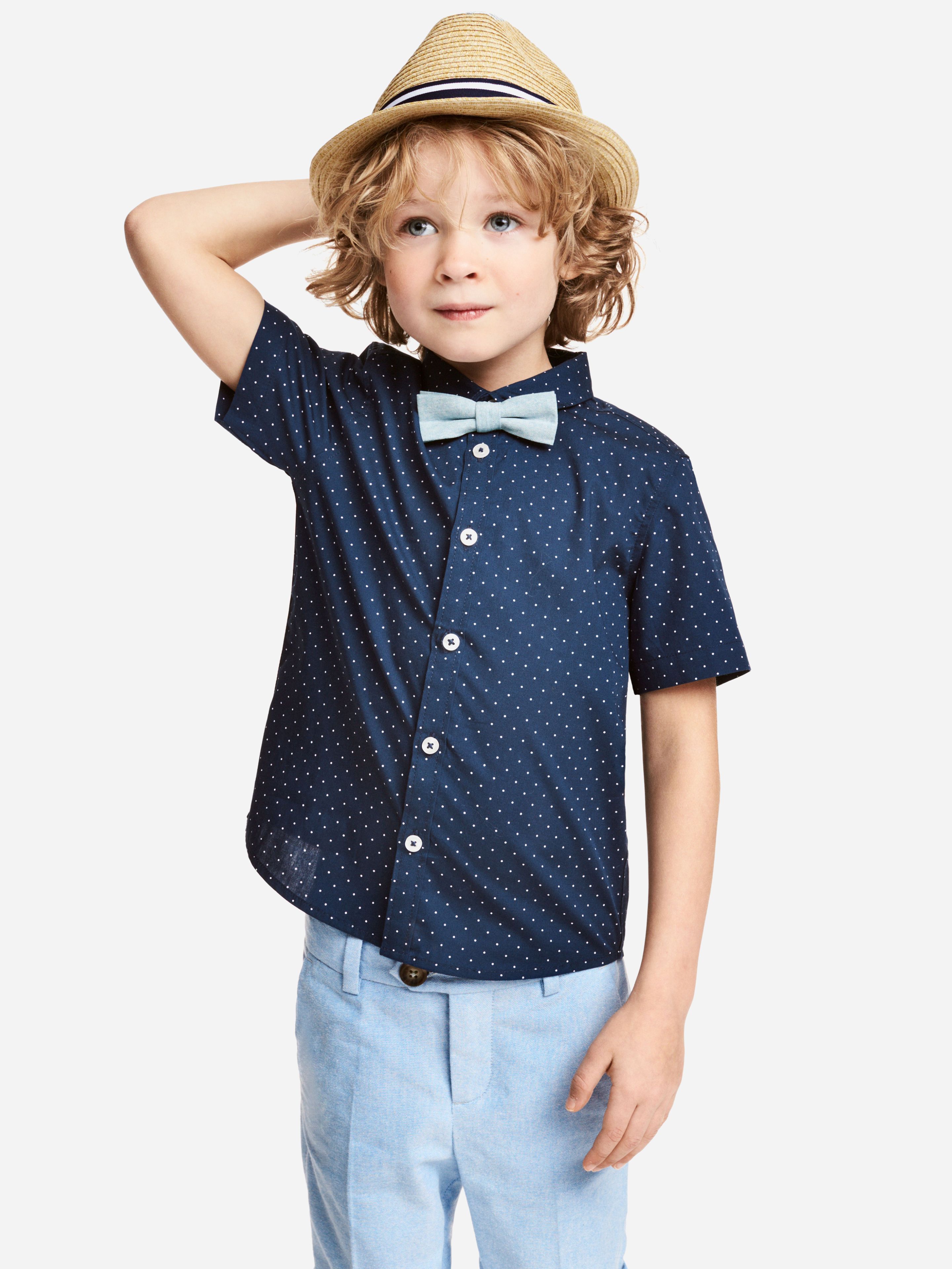 

Рубашка H&M 4441645-AAOD 116 см Темно-синяя в белый горошек