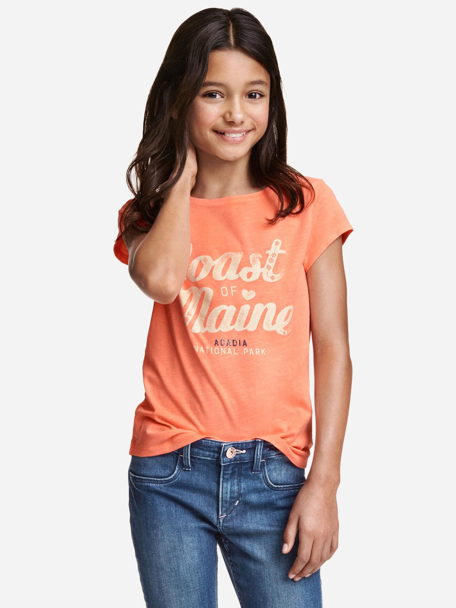 

Футболка H&M 3202473-AARV 170 см Коралловая с принтом