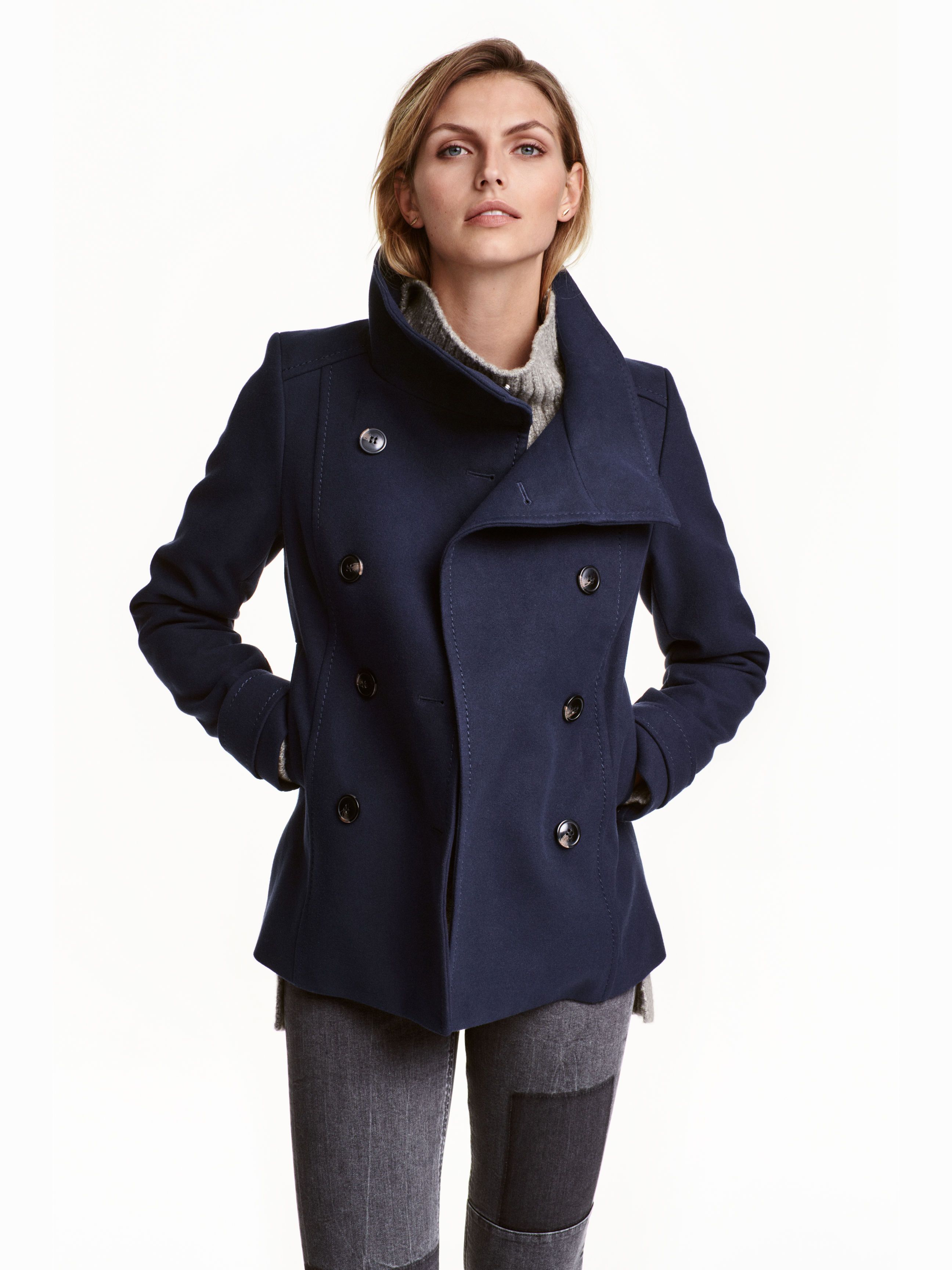 

Пальто H&M 3901624-AAQJ 40 Темно-синее