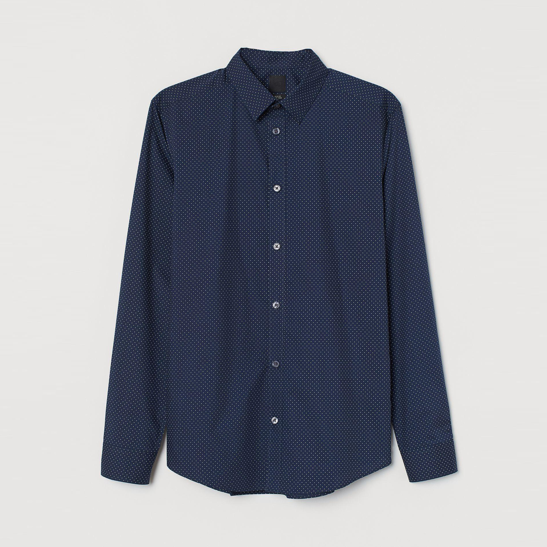 

Рубашка H&M 7817580-AAOD XS/S Темно-синяя в белая горошек