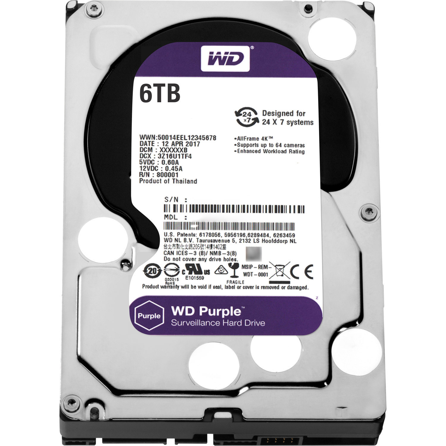 

Дисковий накопичувач внутрішній Western Digital WD 3.5" Purple 6TB 3,5" SATAIII 5400 об/хв Сріблястий (WD60PURZ)