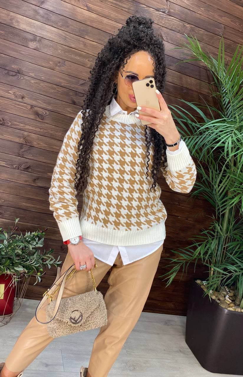 

Fashions • Женский свитер в гусиную лапку Grace Fashions 42-46 горчица (0251)