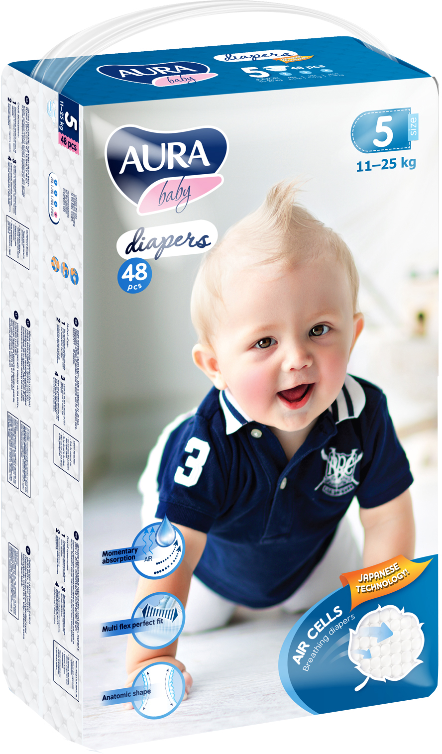 

Подгузники одноразовые для детей AURA baby 5 11-25 кг 48 шт (4752171003316)