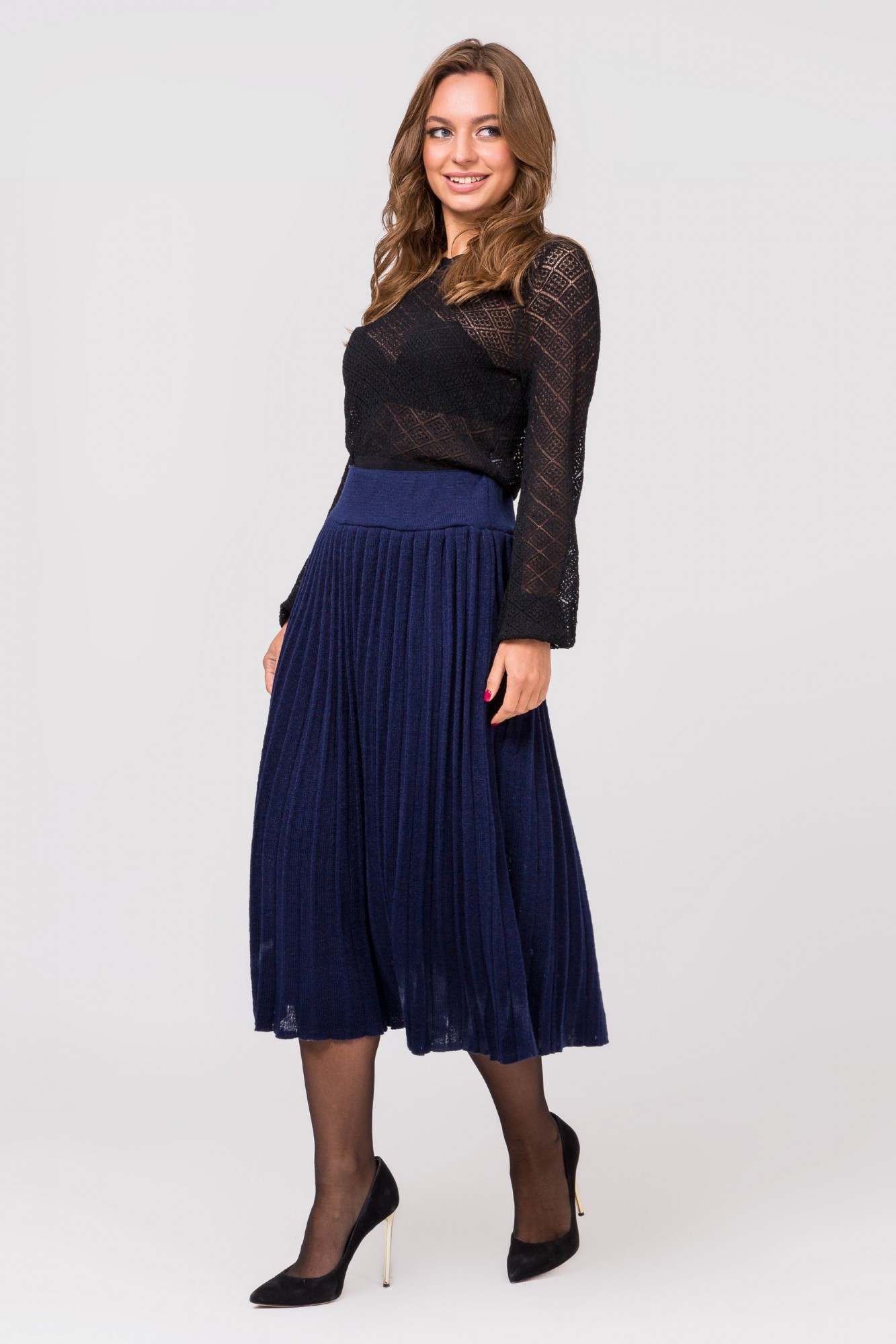 

Вязаная юбка плиссе миди Guash oversize  синий, Вязаная юбка плиссе миди Guash oversize 42-48 синий