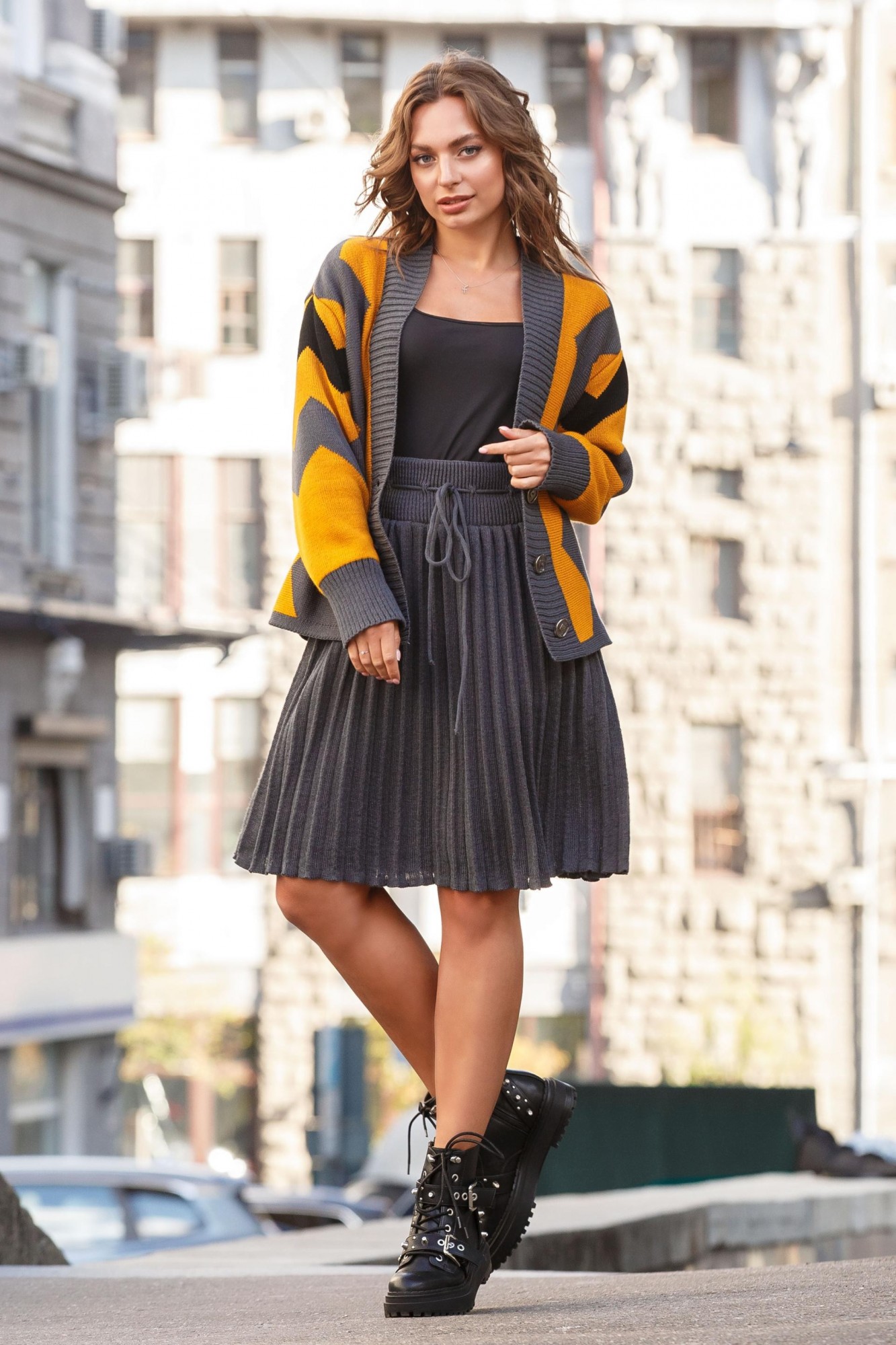 

Вязаная юбка плиссе мини Guash oversize  графитовый, Вязаная юбка плиссе мини Guash oversize 42-50 графитовый