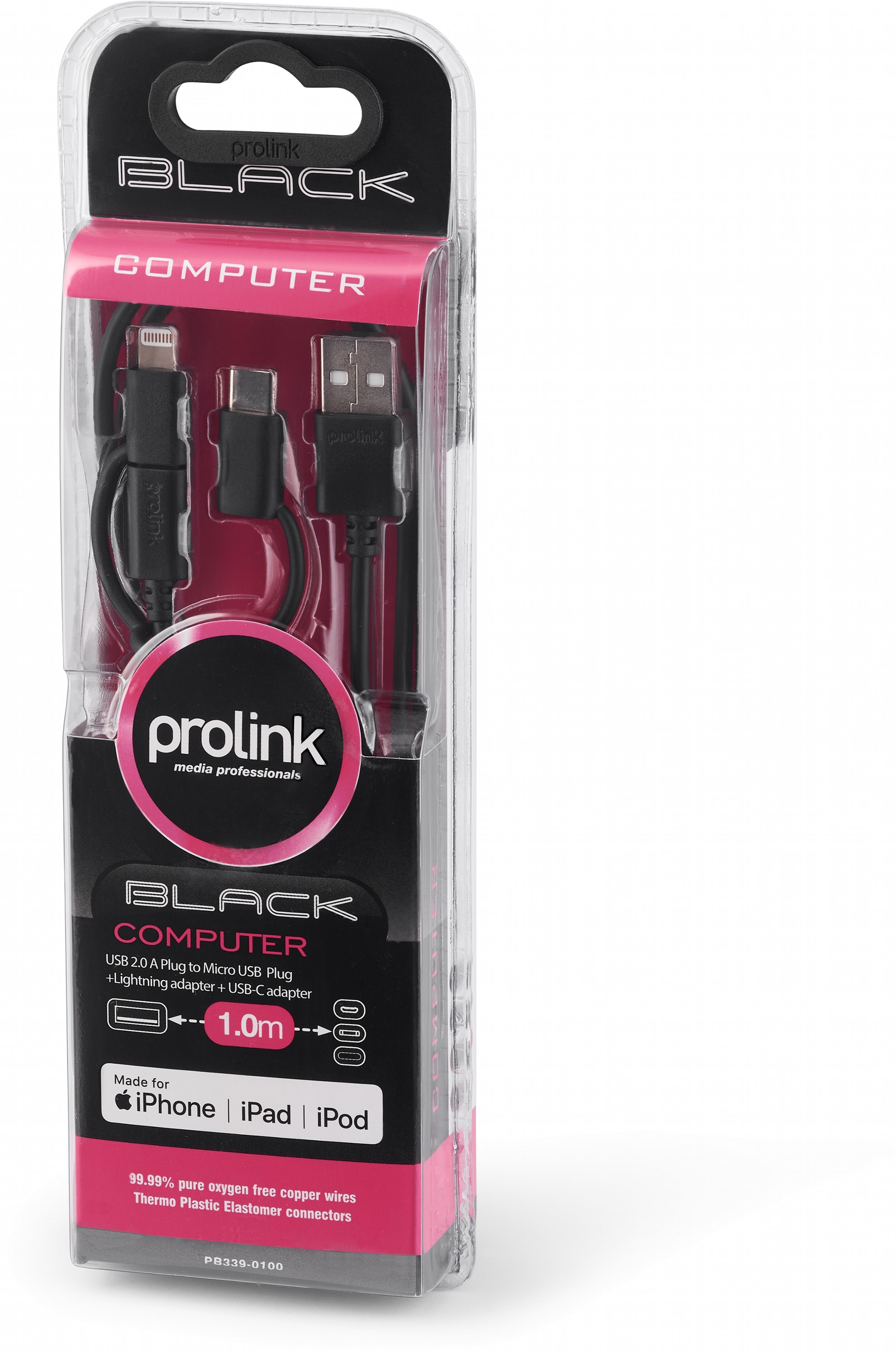 

Кабель ProLink 3 в 1 USB 2.0 - microUSB / Lightning / USB Type-C 1 м Black (PB339-0100)