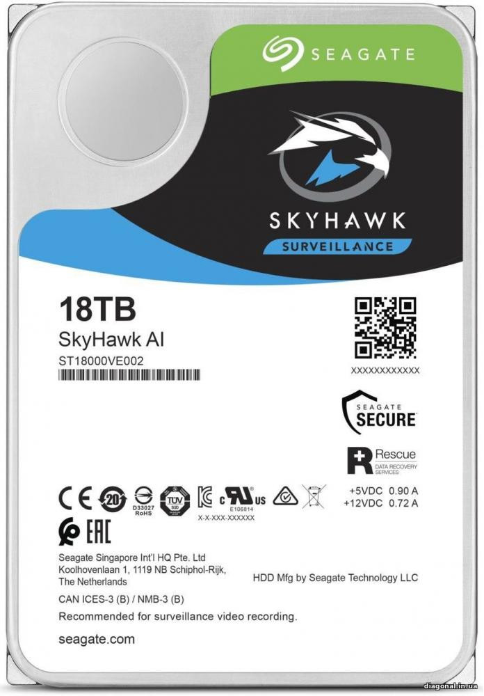 

Жесткий диск Seagate SkyHawk Al HDD 18TB 7200rpm 256MB ST18000VE002 3.5" SATAIII