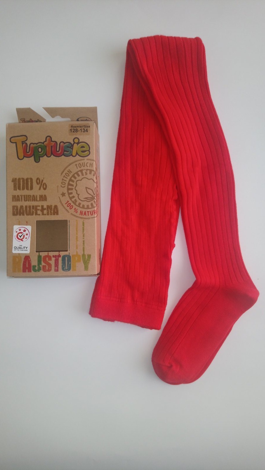 

Колготи дитячі ребро із 100% натуральної бавовни Tuptusie SYNTEX р.128-134 (червоні)