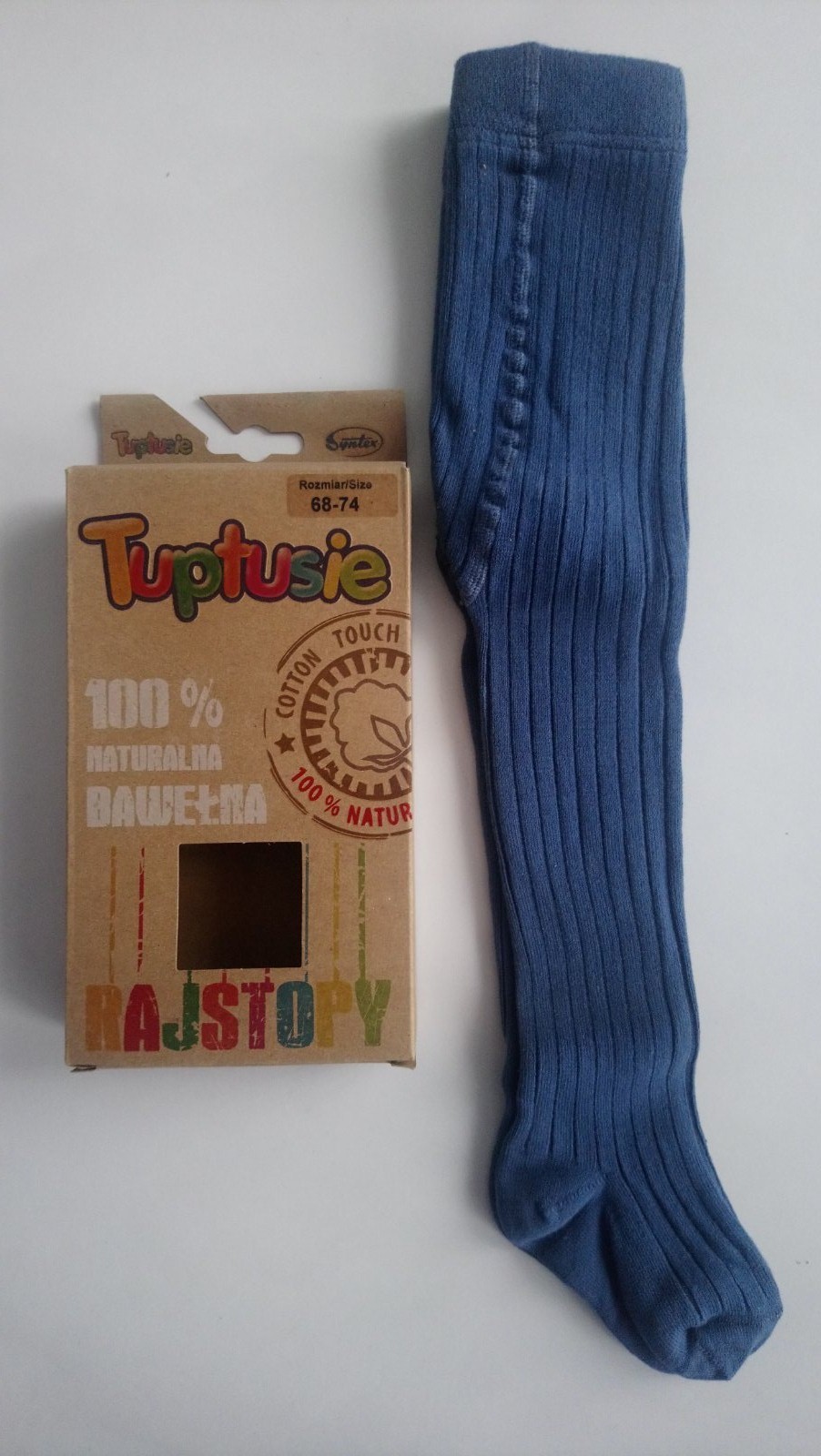 

​Колготи дитячі ребро із 100% натуральної бавовни Tuptusie SYNTEX р.68-74 (сині).