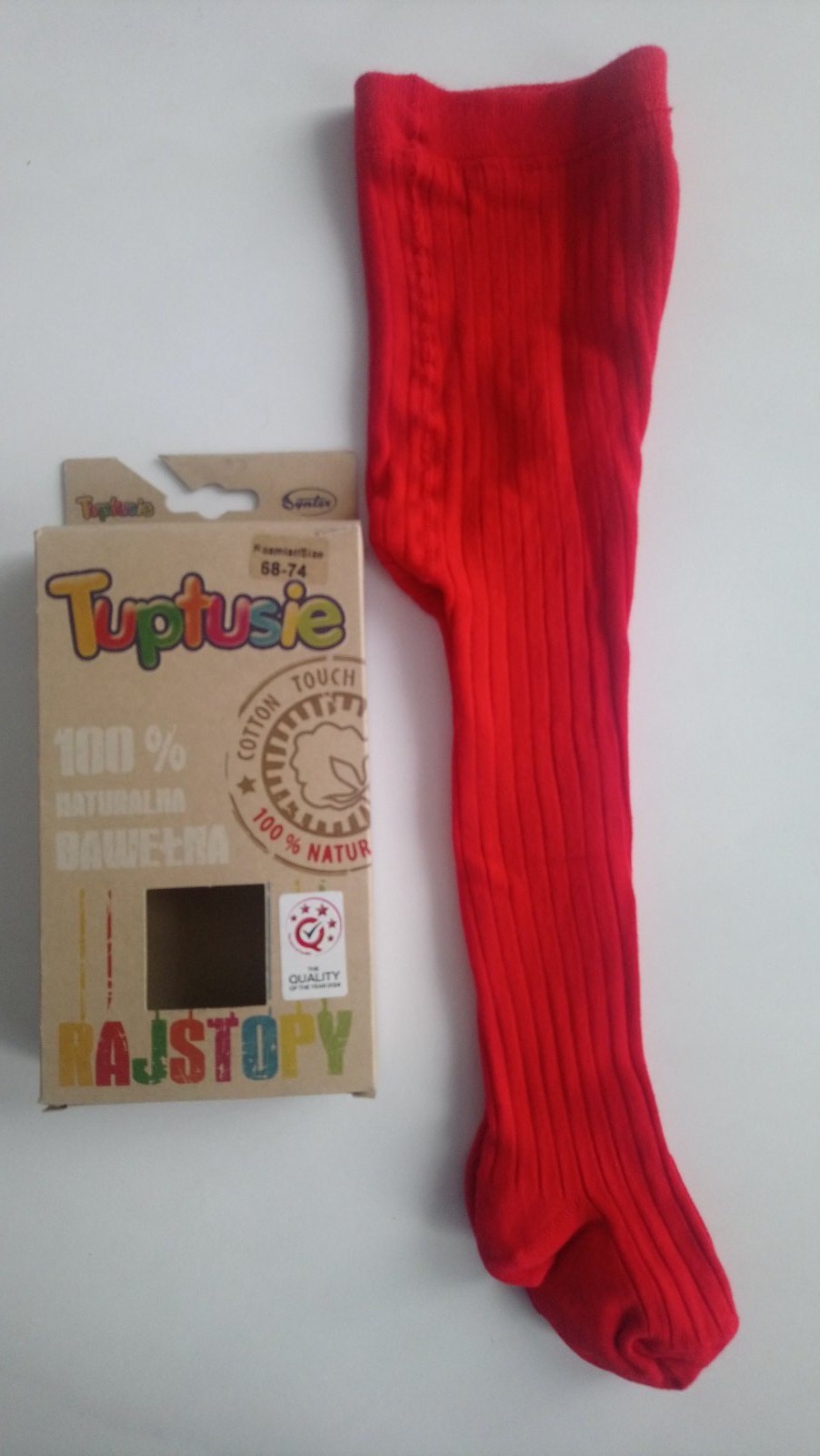 

Колготи дитячі ребро із 100% натуральної бавовни Tuptusie SYNTEX р.68-74 (червоні).