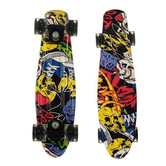 

Пенни борд (Penny Board) 25, Колеса светящиеся, двухсторонний окрас, граффити