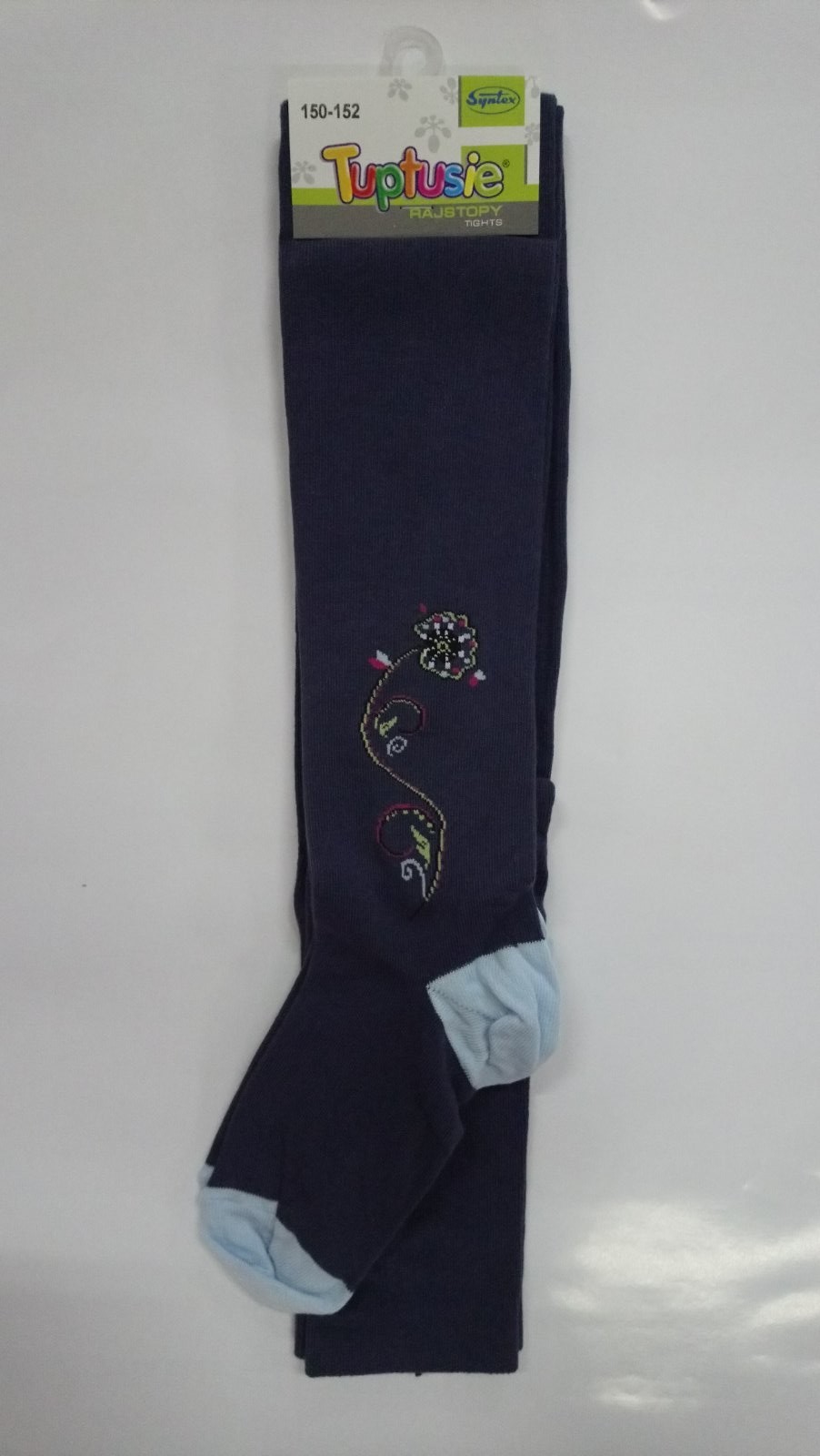 

​Колготи дитячі демосезонні з малюнком Tuptusie SYNTEX р.150-152 (сині/середня квітка)