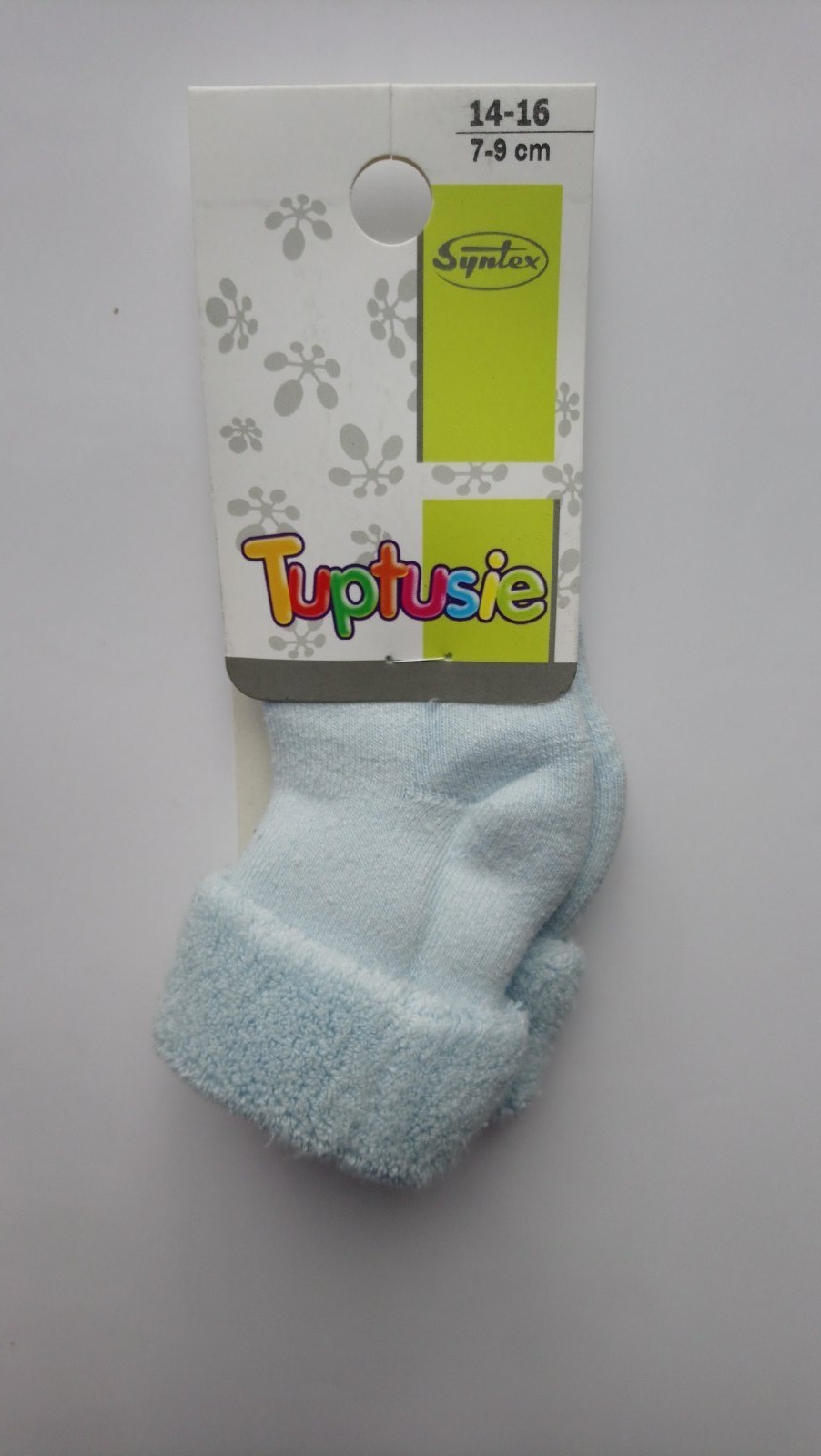 

Шкарпетки дитячі махрові однотонні із бортиком Tuptusie SYNTEX (голубі). р. - (7-9 см, Шкарпетки дитячі махрові однотонні із бортиком Tuptusie SYNTEX (голубі). р. 14-16 (7-9 см)