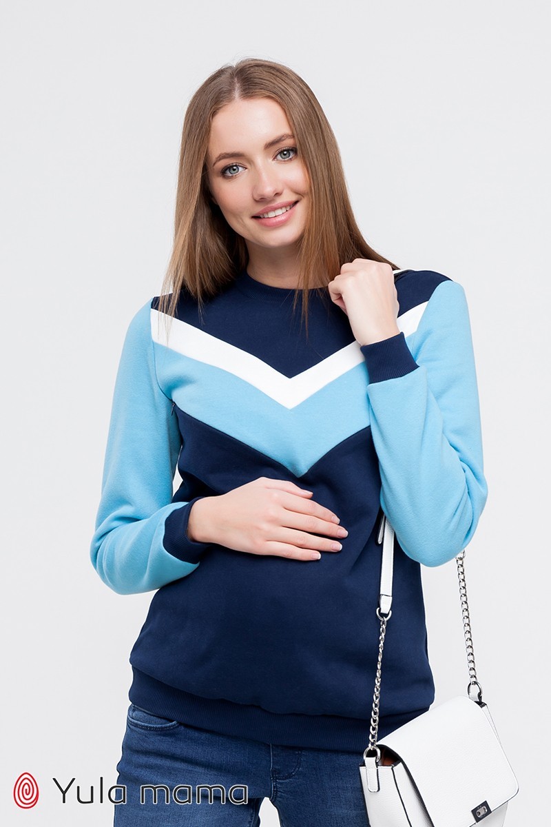 

Теплый свитшот для беременных и кормящих Юла Мама Deni warm XS темно-синий/голубой/молоко (SW-49.131)