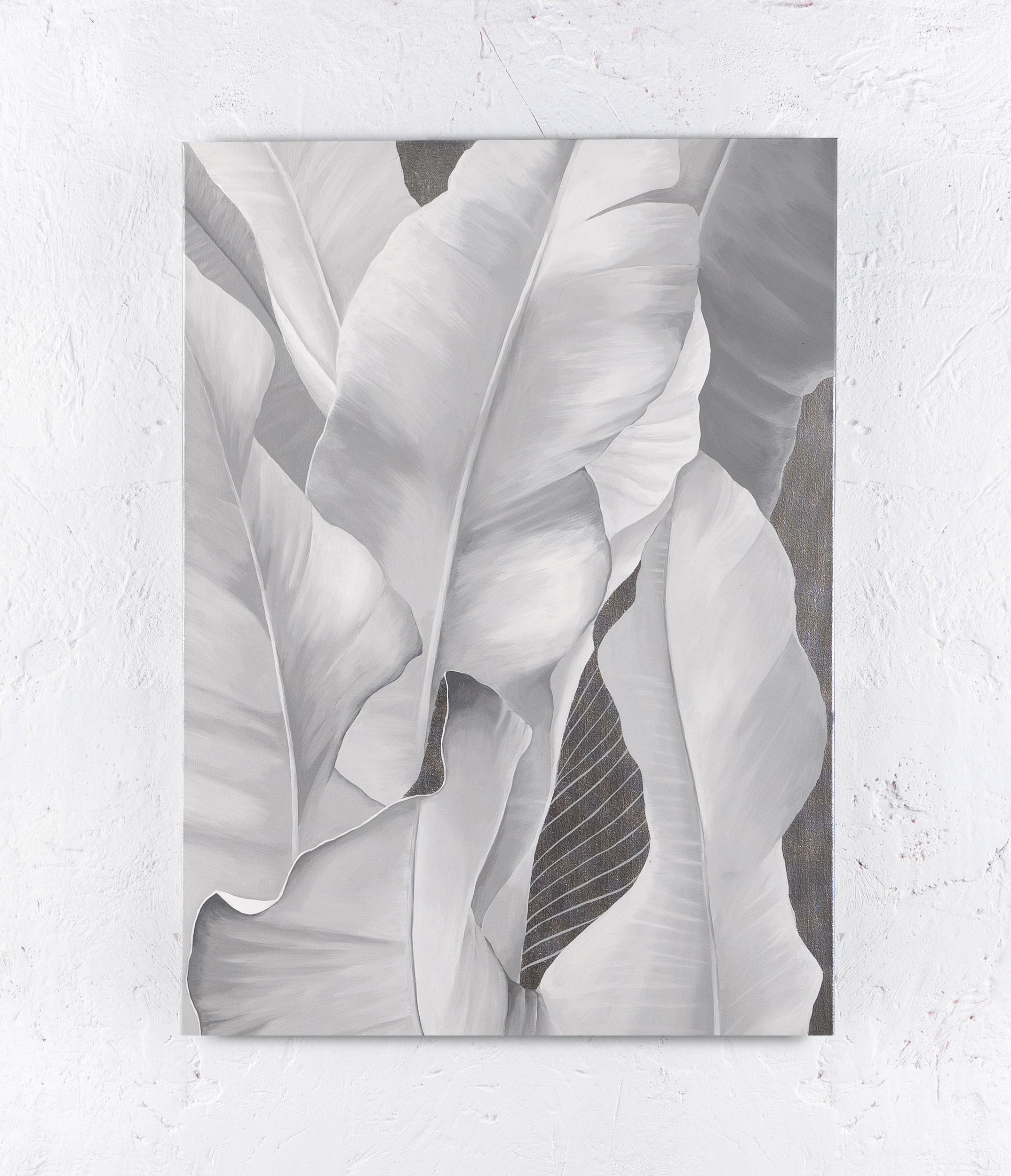 

Картина абстракция листья масляными красками на холсте Mati Silver leaves Авторская Ручной работы 80х120 см (АO-135 80-120)