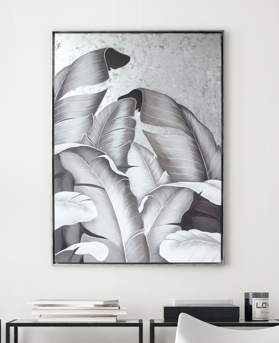 

Картина абстракция листья акриловыми красками на холсте Mati Silver leaves 4 Ручной работы 100х150 см (АА-307 100-150)
