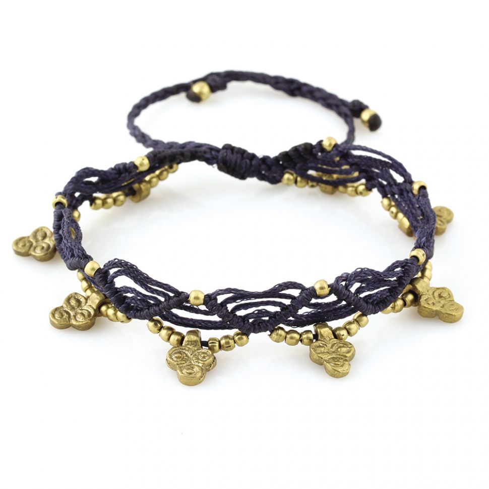 

Браслет анклет на ногу Indigo ING-1502 макраме темно-синий (Фурнитура: круглая)