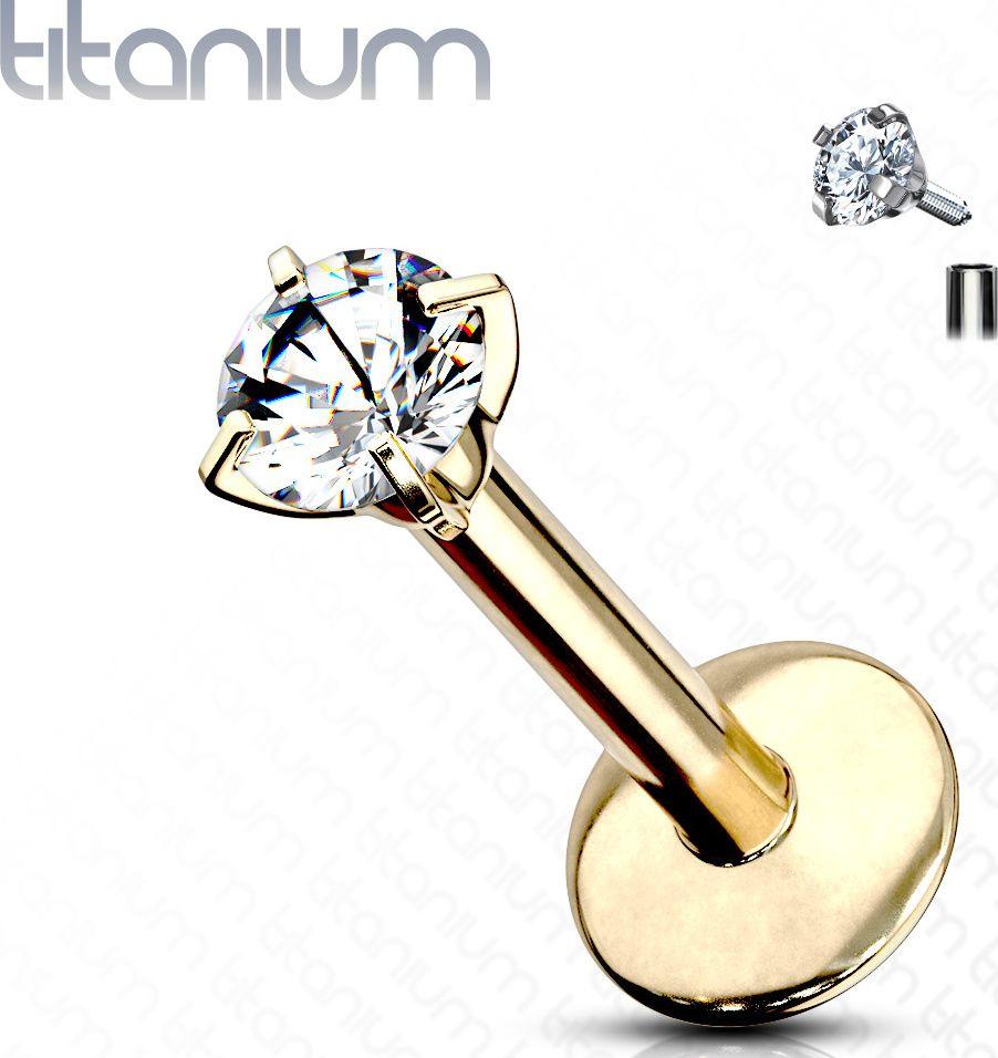 

Серьга микролабрет 1,2 мм из титана с фианитом для пирсинга губ, хеликса, трагуса PiercedFish T23LI3 (8 мм, Желтое золото, 3 мм)