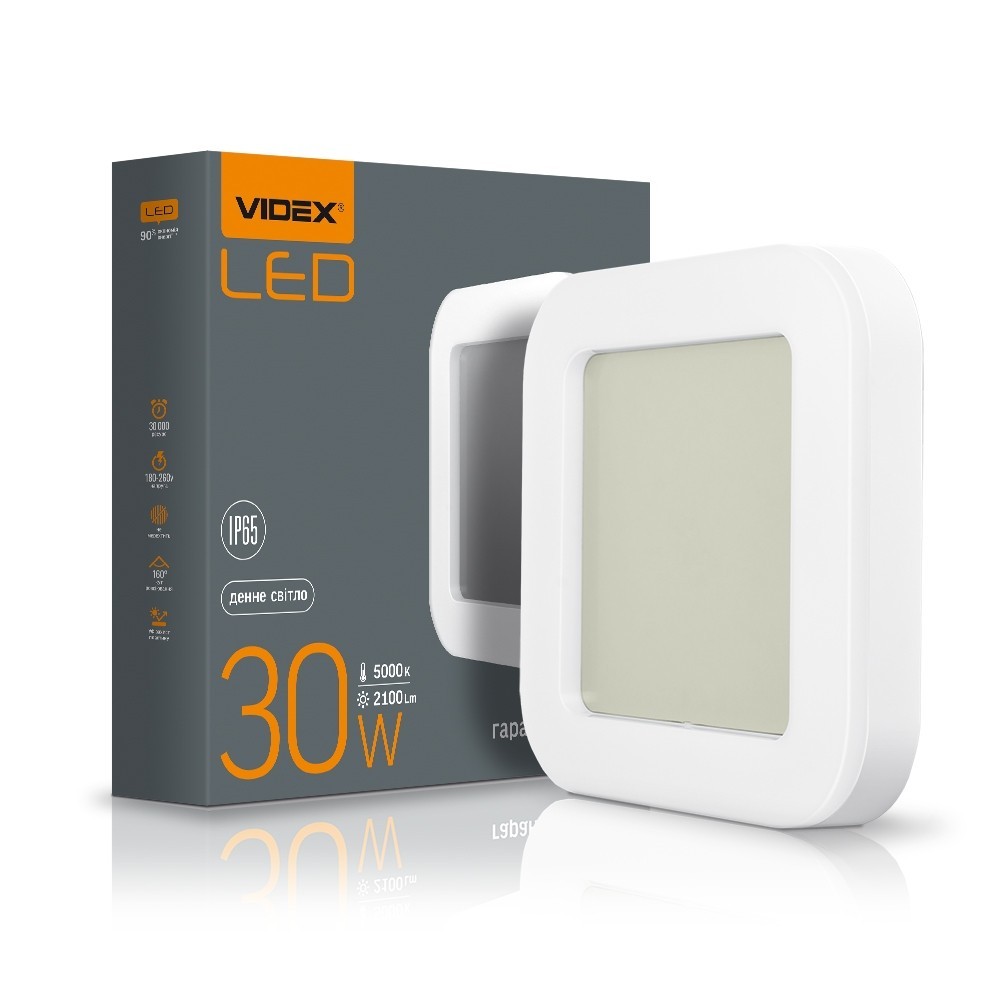 

LED світильник ART IP65 квадратний VIDEX 30W 5000K