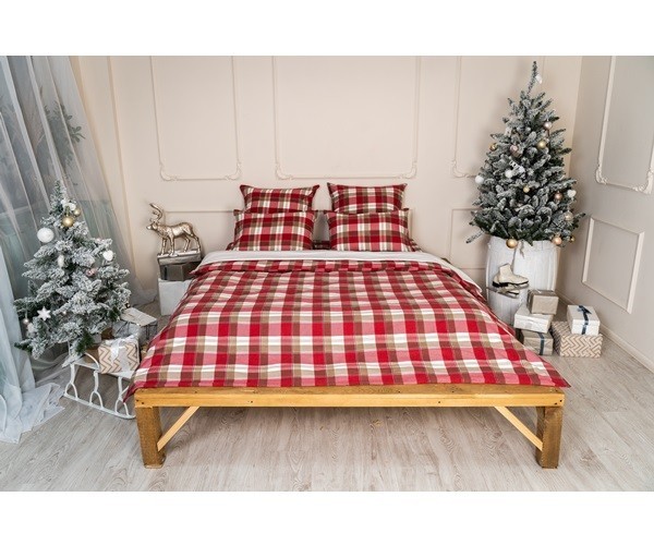 

Комплект постельного белья BVP 203 2- Спальный Фланель для Евро-подушки красная клетка