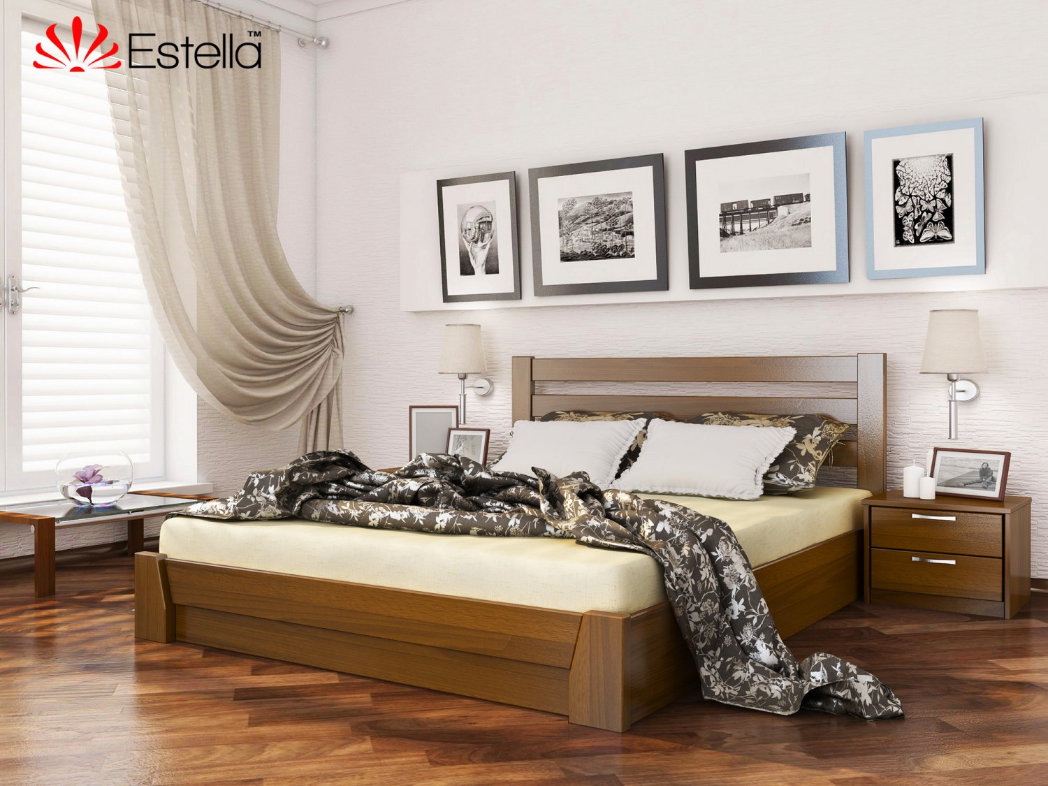 

Кровать двуспальная Селена Estella 140х200 103 - светлый орех Масив 2Л25