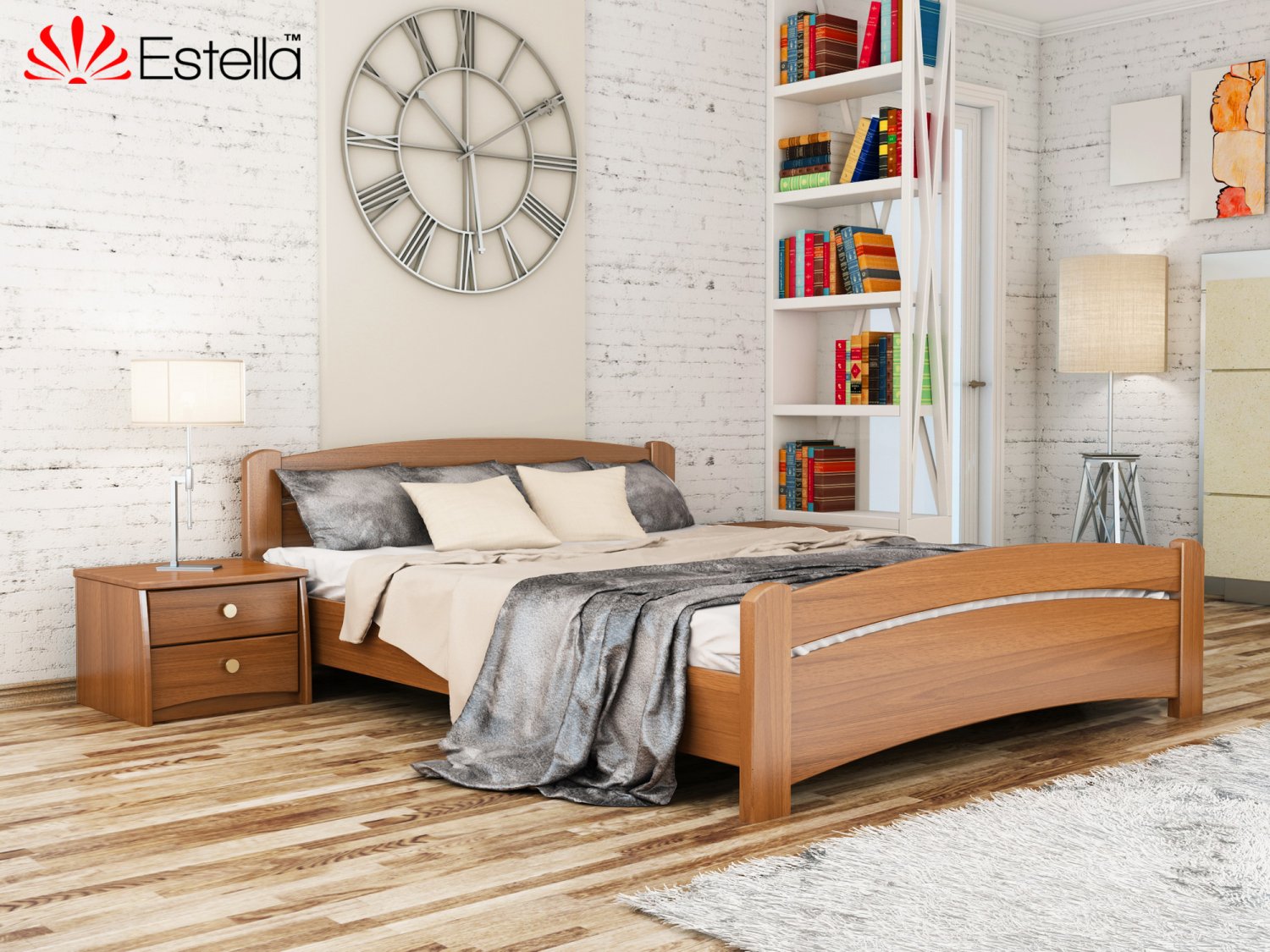 

Кровать двуспальная Венеция Estella 160х190 105 - ольха Масив 2Л25