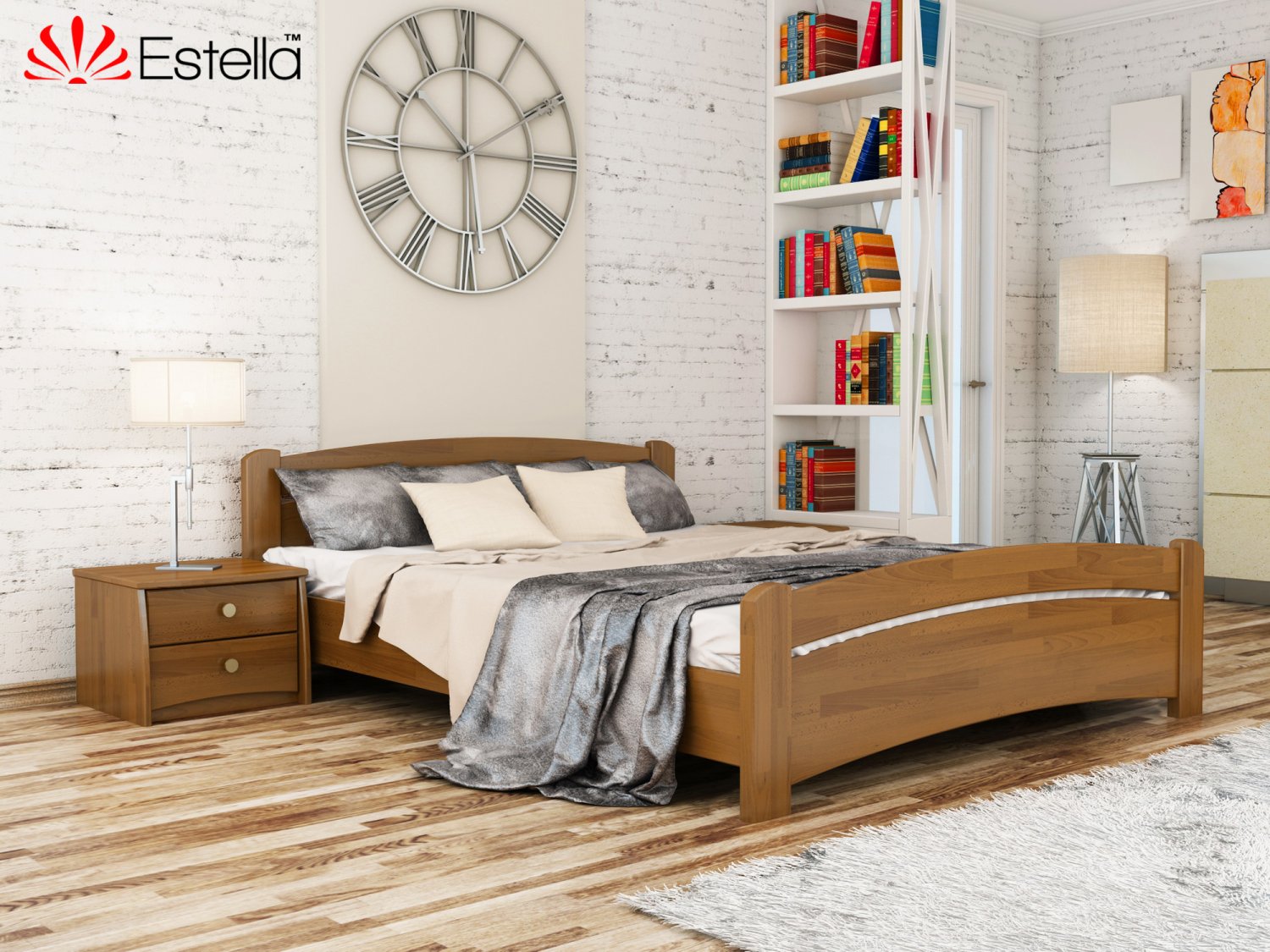 

Кровать двуспальная Венеция Estella 180х190 103 - светлый орех Щит 2Л25
