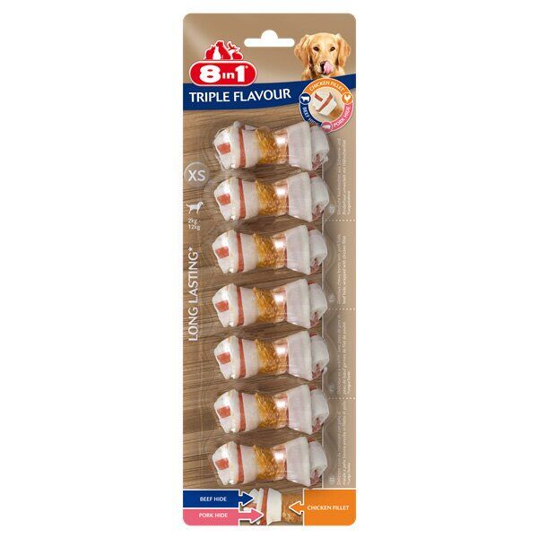 

Лакомство для собак 8in1 Triple Flavour Кость прессованная 7 см, 98 г / 7 шт. (говядина и свинина)