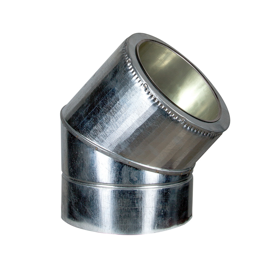 

Колено Лира-ЛТД двустенное (термо) (50мм) 45° Ф130/230 оцинкованная сталь, нержавеющая сталь AiSi321 ≠1,0мм