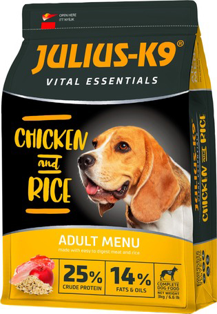 

Сухой корм для взрослых собак высшего качества Julius-K9 CHIKEN and RICE Adult Menu С птицей и рисом 3 кг