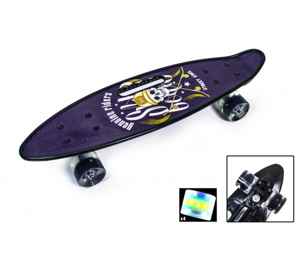 

Пенни борд (Penny Board) с ручкой и светящимися колесами, "Street King"