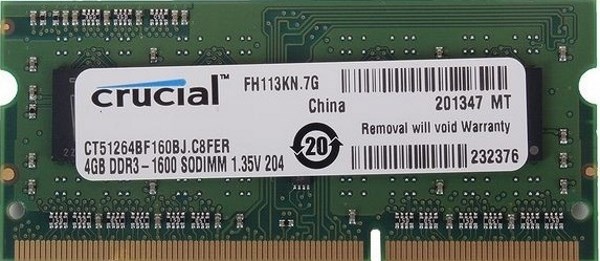 

Пам'ять SoDDR3 4GB Crucial 1600MHz PC3-12800 1.35V (CT51264BF160B)