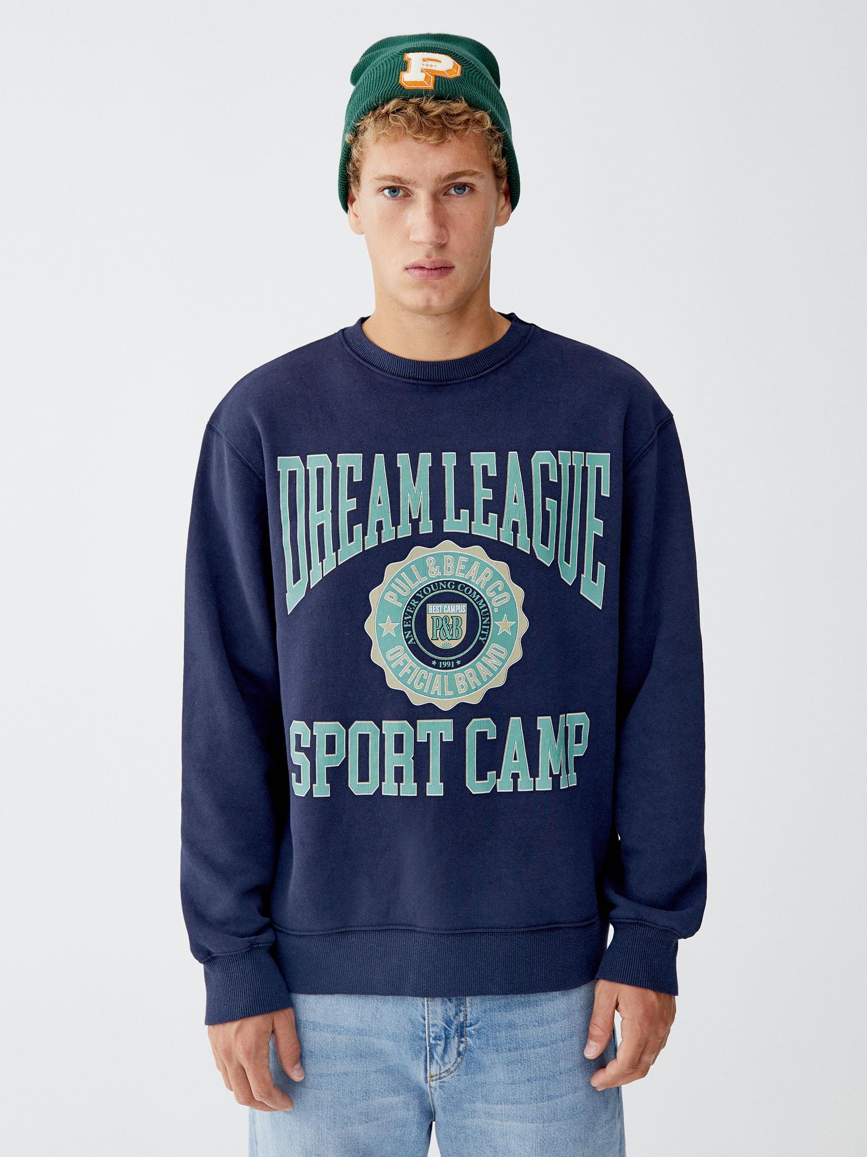 

Свитшот Pull & Bear 9591/515/401-ACSJ S Темно-синий с принтом