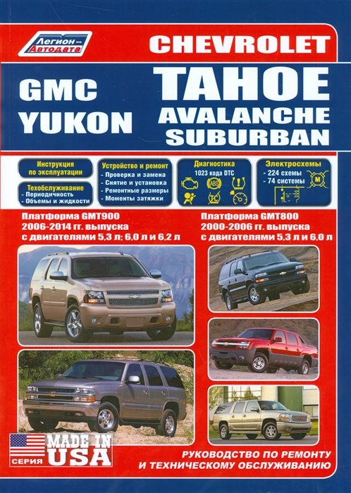 

Chevrolet Tahoe / Avalanche / Suburban / GMC Yukon. Платформа GMT800 2002-2006 гг. выпуска с двигателями 5,3 л и 6,0 л. Платформа GMT900 c 2006 года выпуска с двигателями 5,3 л; 6,0 л; 6,2 л