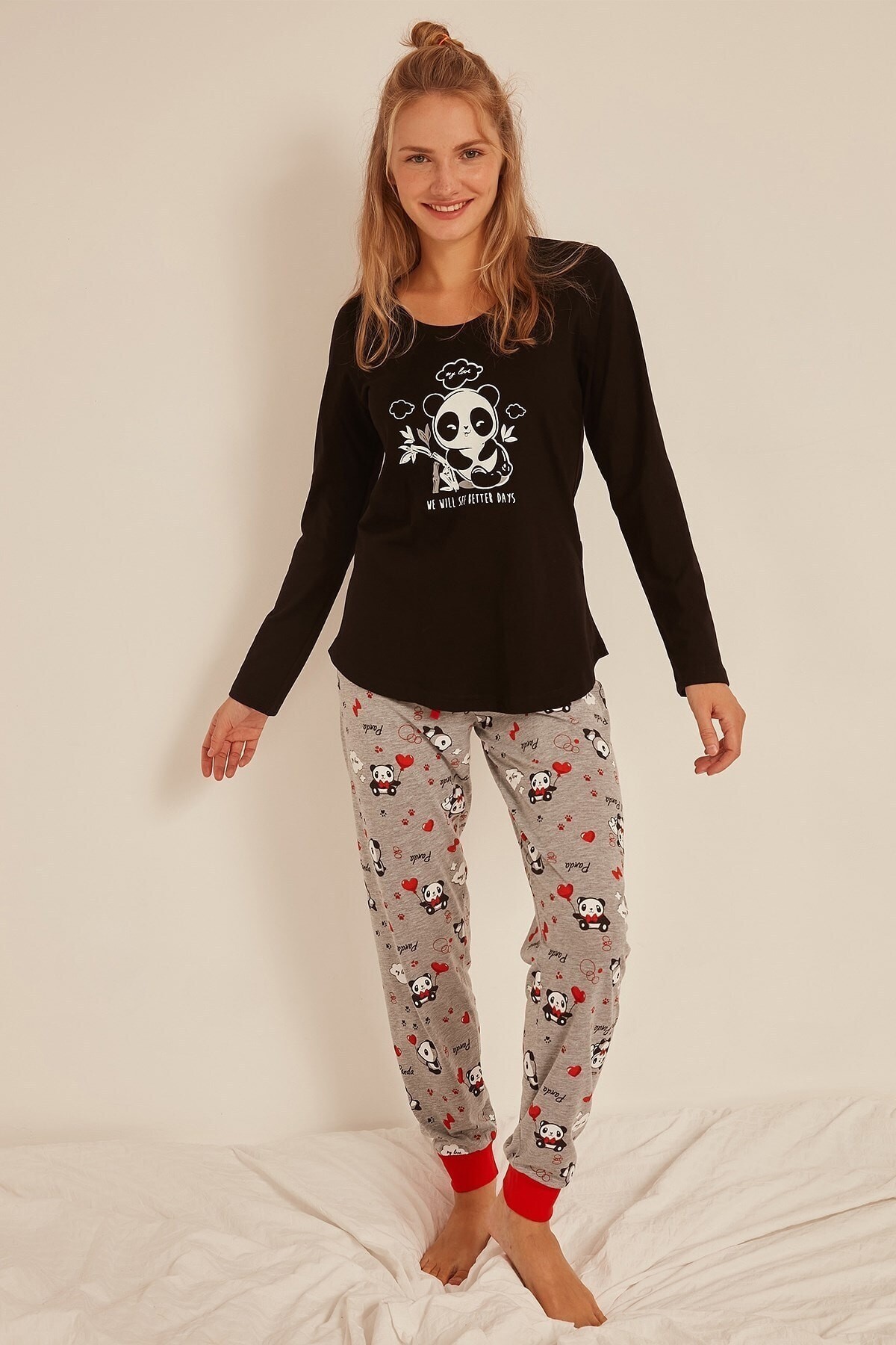 

Пижама лонгслив и штаны Vienetta XL черный с бежевым 4164