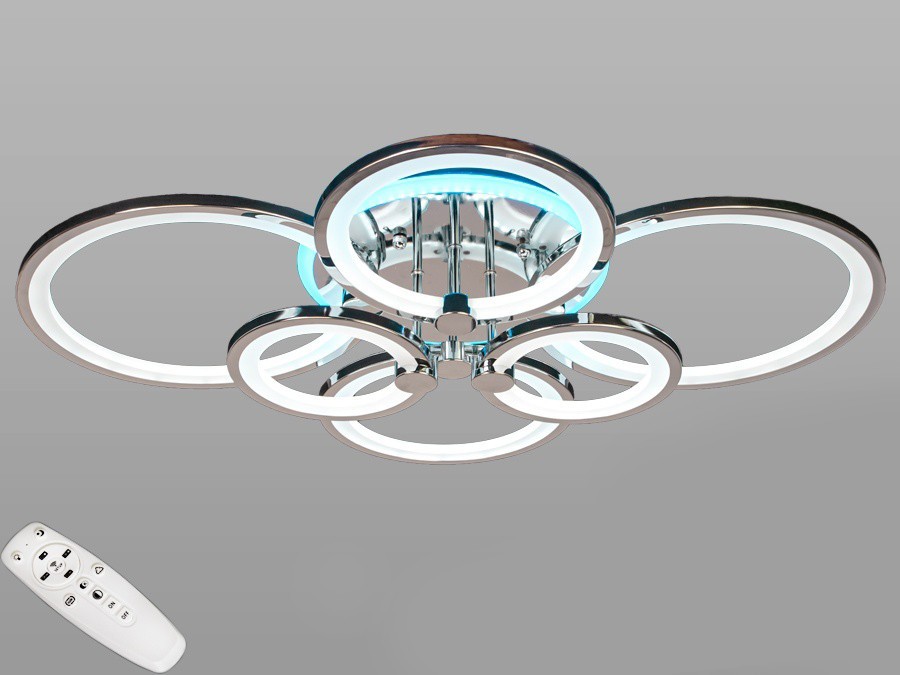 

Потолочная LED-люстра AlexMosh с диммером и RGB подсветкой 150W цвет хром (748)