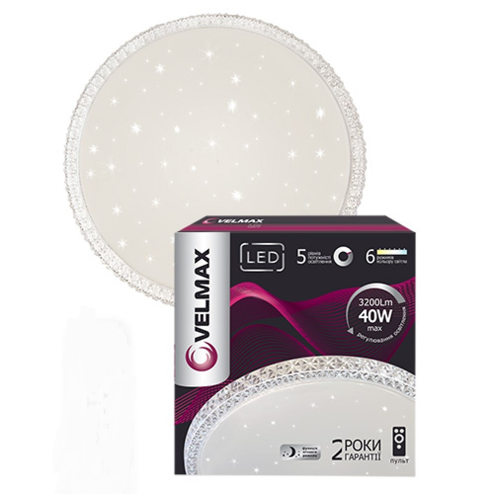 

LED СВІТИЛЬНИК VELMAX V-CL-CRYSTAL, 40W, SMART, 3000K-6500K, 3200LM, ПУЛЬТ ДИСТАНЦІЙНОГО УПРАВЛІННЯ