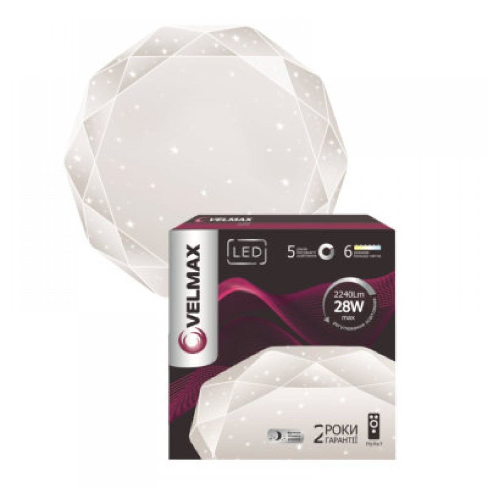 

LED СВІТИЛЬНИК VELMAX V-CL-DIAMOND, 30W, SMART, 3000K-6500K, 2400LM, ПУЛЬТ ДИСТАНЦІЙНОГО УПРАВЛІННЯ