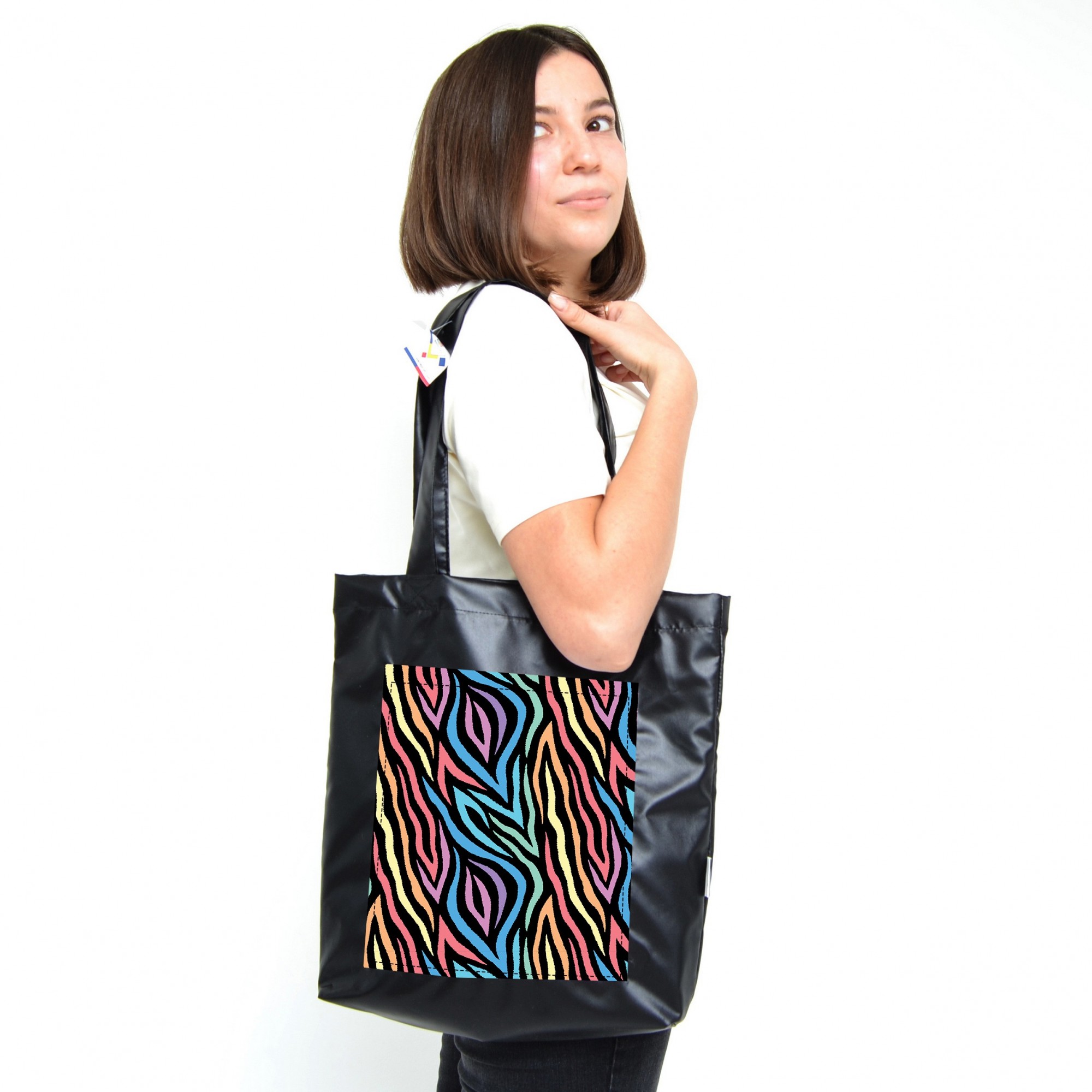 

Сумка шоппер с карманом 4Profi "Rainbow zebra" оксфорд чёрная 18750