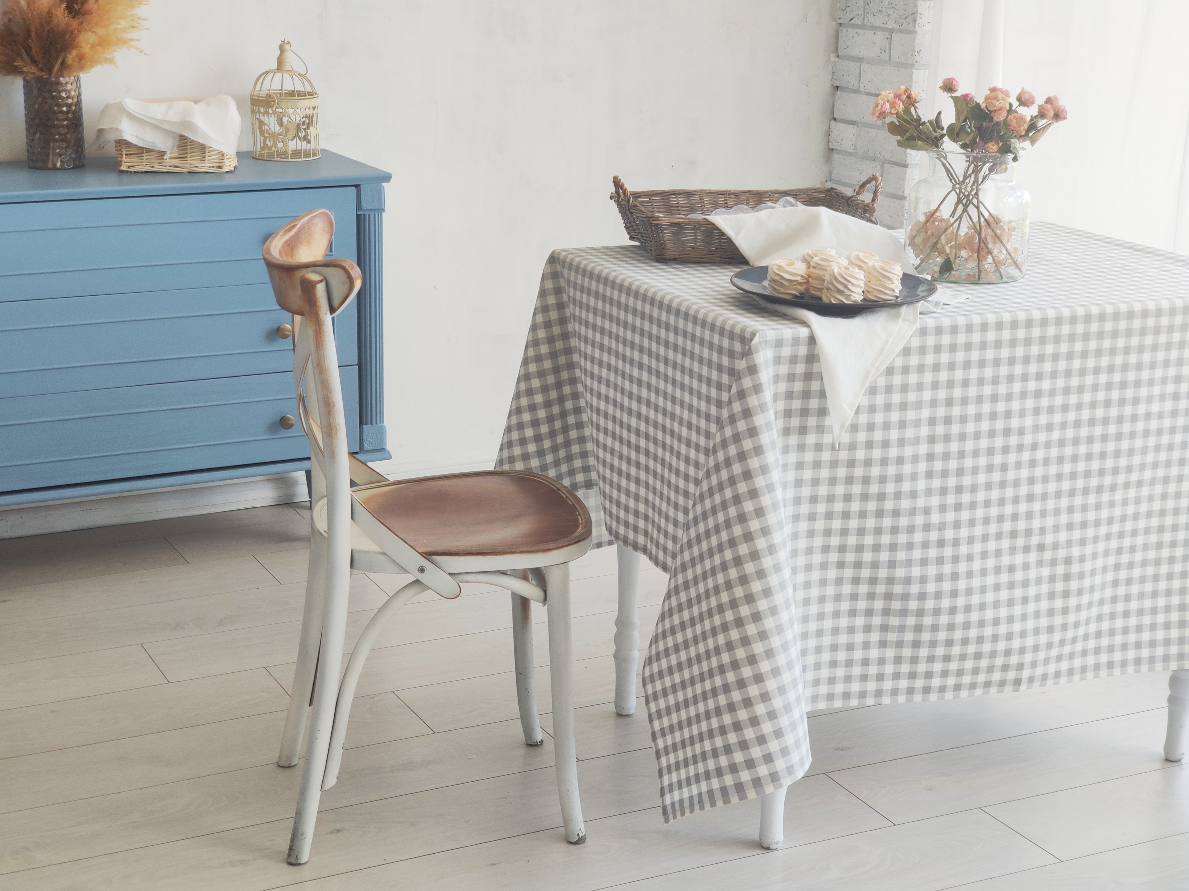 

Скатерть на стол с водоотталкивающей пропиткой ESTET™ Tenderness в клеточку 170×250 см.