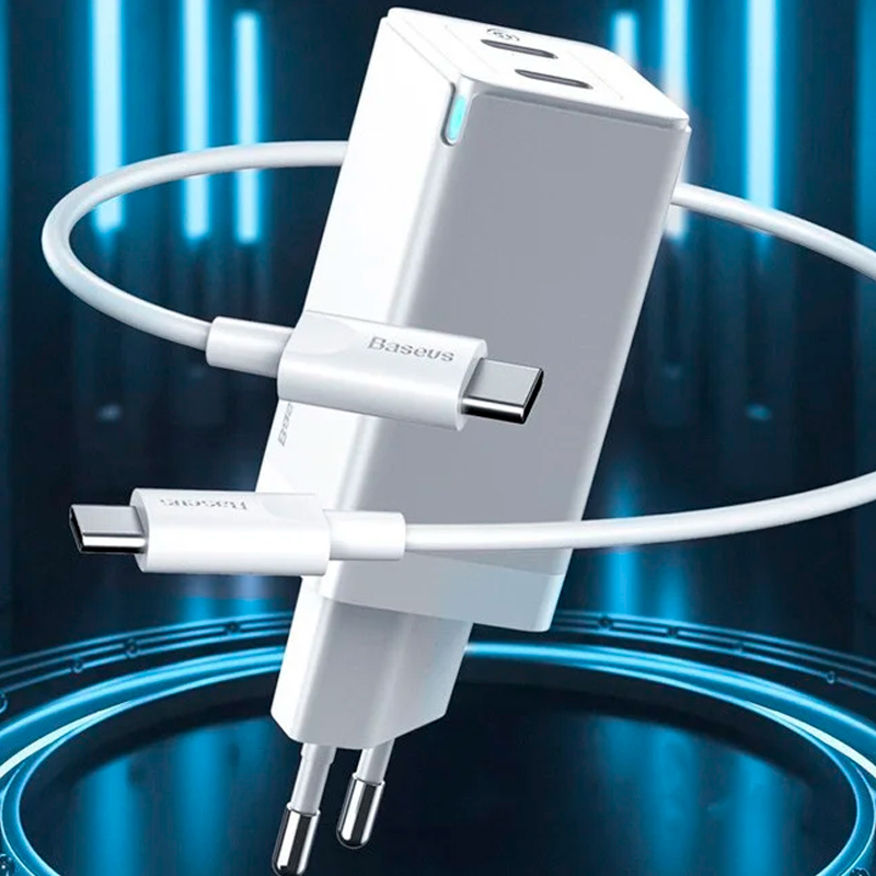 

Зарядное устройство 1USB + Type-C Baseus GaN2 Quick Charger 45W +Type-C to Type-C Cable (CCGAN-Q02) White